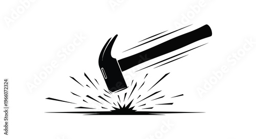 A striking hammer impacts a surface creating a dynamic burst of shards in a bold silhouette high quality professional detailed modern