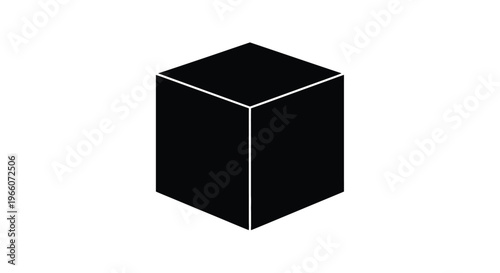 Isometric view of a black cube on a white background
