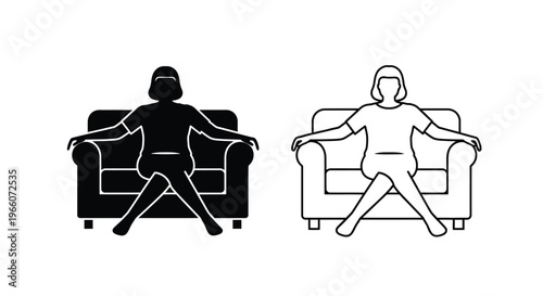 Two contrasting depictions of a woman relaxing in an armchair