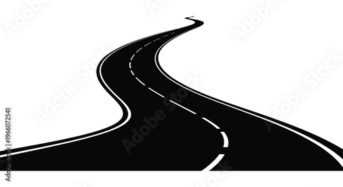 A winding black road stretches into the distance presented as a stark minimalist silhouette high quality professional detailed modern elegant stylish