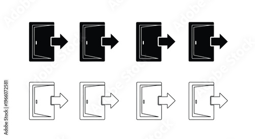 Four sets of door icons depicting opening and closing states
