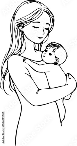 Boho style floral silhouette of a woman with long hair