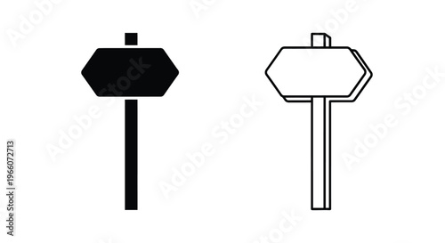 Two hexagonal sign illustrations one solid black one outlined in white