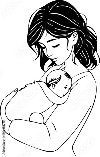 Minimalist nursery wall art vector of mother and child