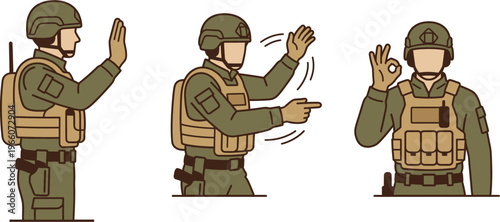 Soldier Tactical Hand Signals Set for Military Communication Vector