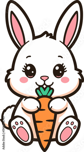adorable rabbit with carrot, thick black outline