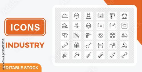 Collection of construction and building industry icons for editable stock graphics