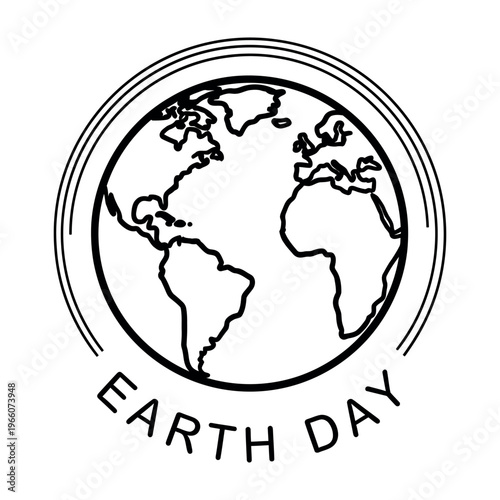 Simple black and white line art illustration of the Earth globe for Earth Day celebration.
