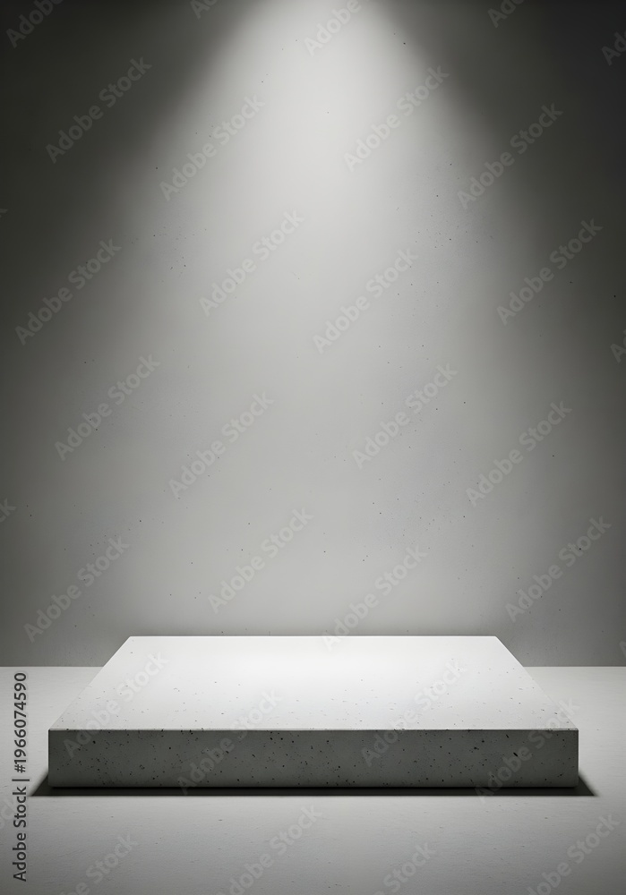 Obraz premium Empty Concrete Podium in Dark Studio with Dramatic Overhead Spotlight