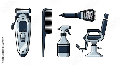 Vector illustration of various barber tools and equipment, Generative AI.