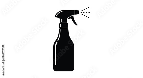 A black silhouette of a spray bottle dispensing liquid showcasing cleaning or gardening applications silhouette high quality professional detailed modern elegant
