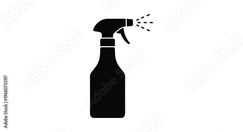 A black silhouette of a spray bottle emitting a mist representing cleaning or gardening applications silhouette high quality professional detailed modern