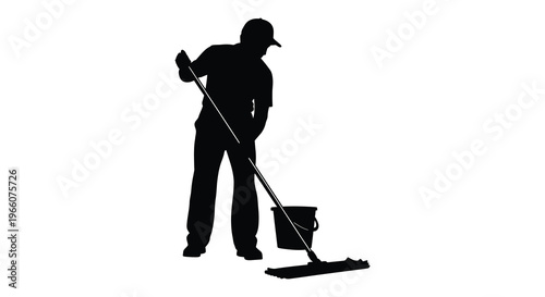 A solitary figure seemingly a janitor is captured in a stark black silhouette while performing cleaning duties silhouette high quality professional
