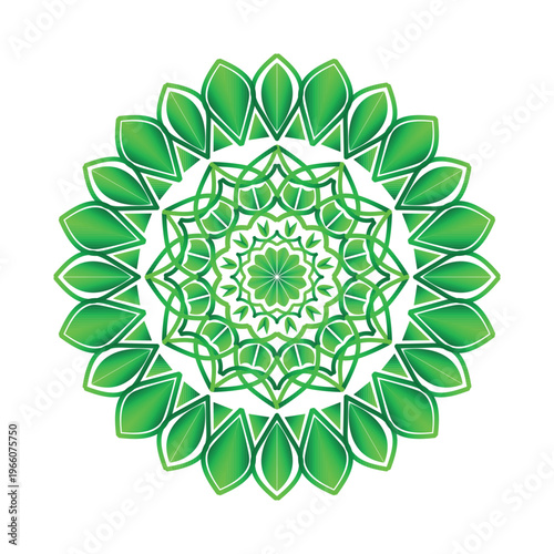 Elegant green floral mandala ornamental circular pattern with symmetrical decorative design background