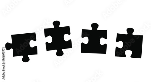 Four black puzzle pieces arranged in a row a striking silhouette