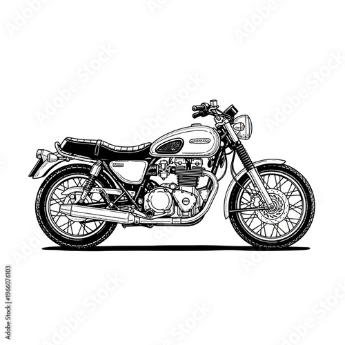 Classic Motorcycle Illustration, Vintage Bike Side View, Retro Transport Art