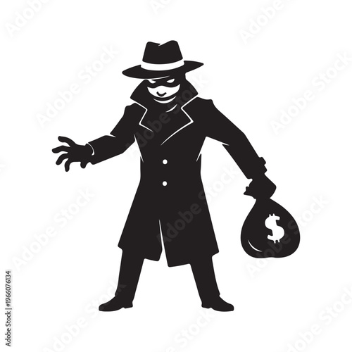 Thief cartoon sihouette vector art and illustration
