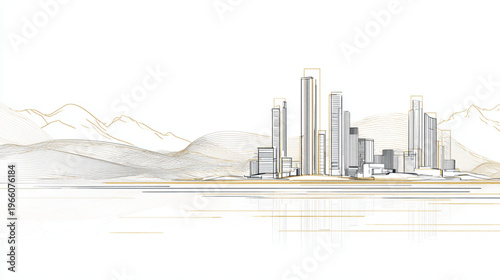 City Skyline With Skyscrapers And Mountains In Background For Urban Development Concepts