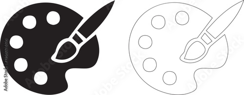 Art palette and paint brush icon representing creativity and painting tools in flat and line style