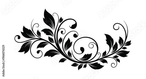 An elegant floral arrangement with swirling vines and detailed leaves creates a decorative border silhouette high quality professional modern stylish clean