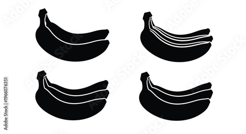 Four black silhouettes of banana bunches displayed on a white background silhouette