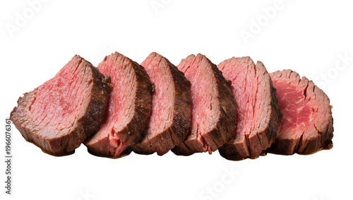 Tableau sur toile Tender medium-rare beef slices seared, isolated on transparent background