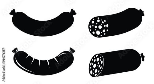 Black silhouettes of various sausages and meat products silhouette