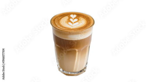 Fotografía Layered coffee with heart art, isolated on transparent background