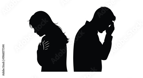 A somber depiction of a couple facing away from each other conveying sadness and disconnection in silhouette high quality professional detailed