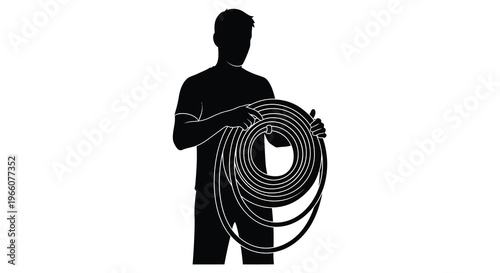 A man holds a coiled cable in a striking black silhouette showcasing modern design and simplicity high quality professional detailed elegant