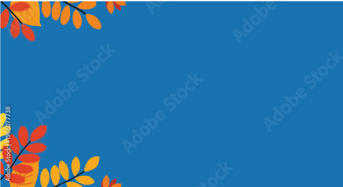 Autumn leaves corner a vibrant display of fall colors against a blue background