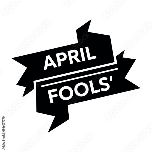 April Fools' Day black ribbon banner graphic design element on white background