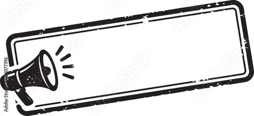 Megaphone icon with empty speech bubble frame, vector illustration grunge texture design element for announcement, promotion, or marketing message