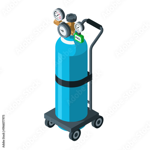 Industrial Gas Cylinder on a Cart with Pressure Gauges.