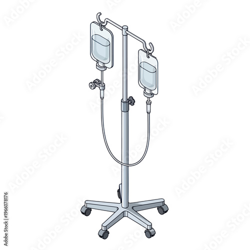 Medical IV Drip Stand with Two Fluid Bags.