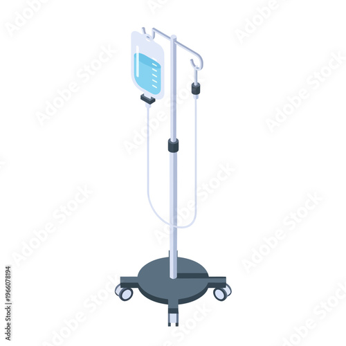 Medical IV Drip Stand with Fluid Bag for Hospital Treatment.