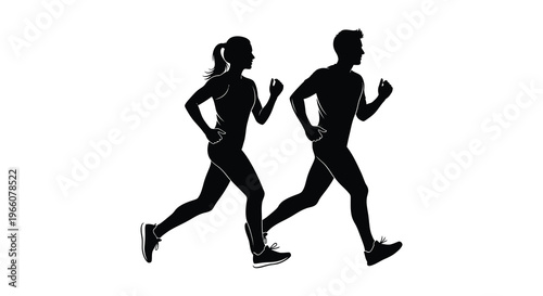 A dynamic silhouette depicts a man and woman running forward showcasing athleticism and health a striking silhouette high quality professional detailed