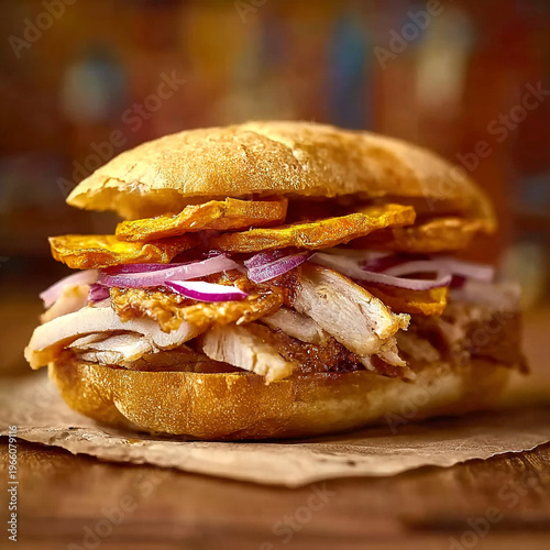 imagen hiper realistic de un sandwhich peruano de chicha 