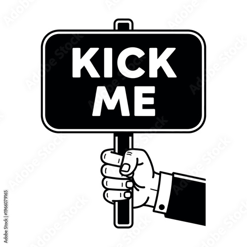 Hand holding a 'Kick Me' sign, a classic April Fools' Day prank.