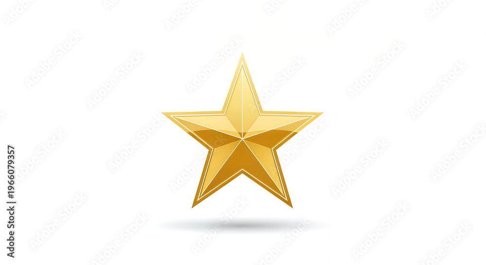 Fototapeta premium Golden star symbol with shadow isolated on white background