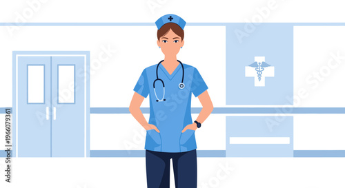 Female Doctor Standing in Hospital.