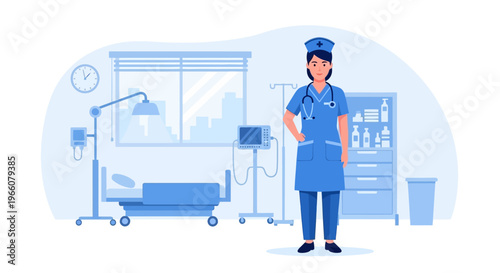 Female Doctor Wearing Blue Uniform.