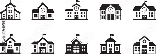 school glyph pack symmetrical facade door window flag outline