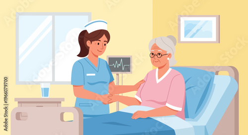 Nurse helping senior woman patient.
