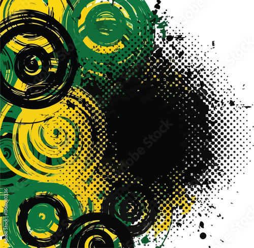 Abstract grunge design with colorful splash and halftone texture, artistic background with copy space.