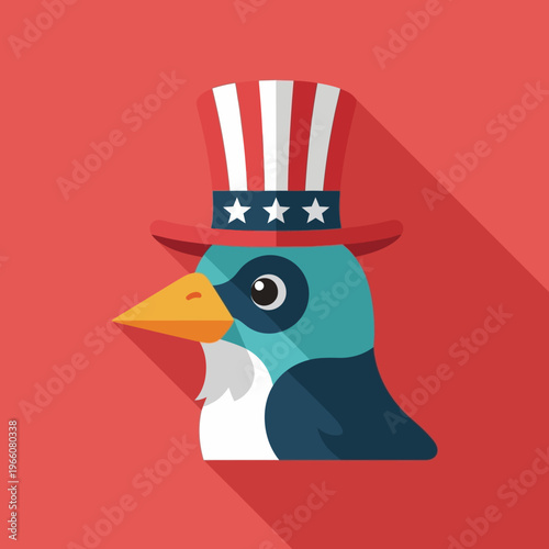 Patriotic Bird Wearing Uncle Sam Hat, American Flag Colors, Independence Day Concept