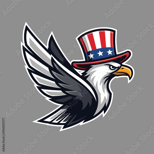 Patriotic Eagle Wearing Uncle Sam Hat, American Symbol of Freedom and Independence