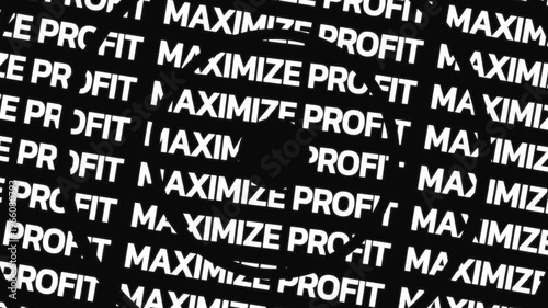 Rotating circular text animation displaying maximize profit phrase arranged in concentric motion with central empty space for overlay content.