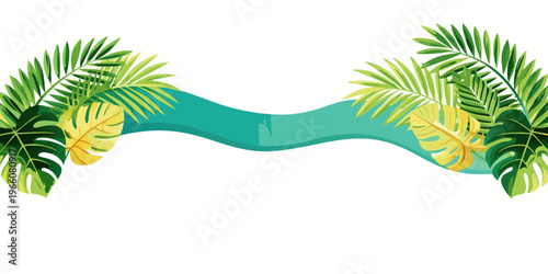 Tropical jungle leaves banner design with exotic foliage, vector