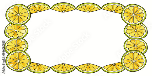 Rectangular frame made of lemon and lime slices, vector